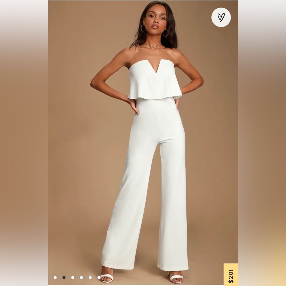 Lulus Power of Love White Strapless Jumpsuit Size Small